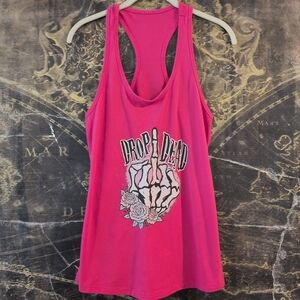 Drop Dead Pink Razor Back Tank Top Size Medium Skeleton Punk